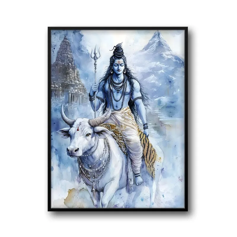 Nandivahana Spiritual Archival Paper Wall Painting With Frame - Black media 5