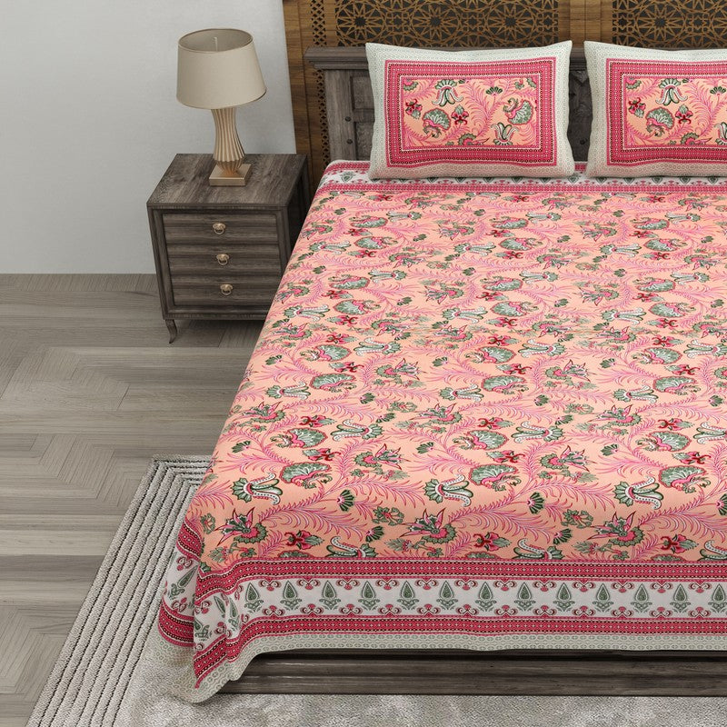 Bloomet Cotton Bedsheet (Pink,Green) - 240 TC media 3