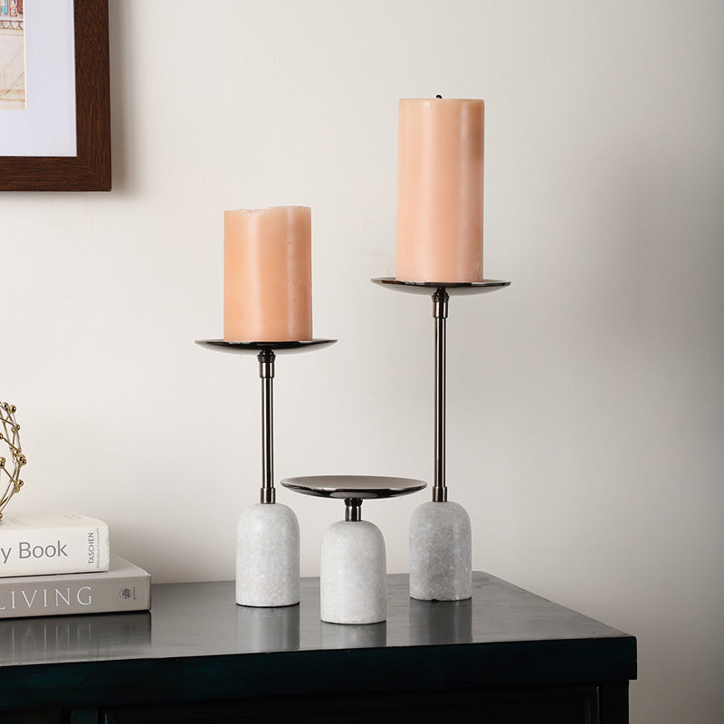 Obra Pillar Candle Holder (Black & White) - Set Of Three