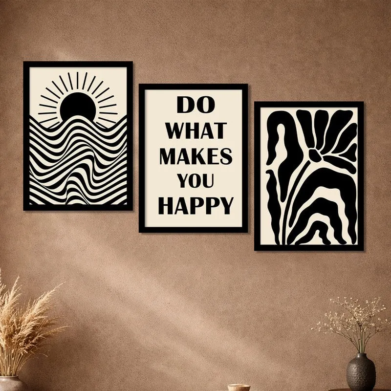 Do What Makes You Happy Paper Wall Painting With Frame - Set Of Three media 5