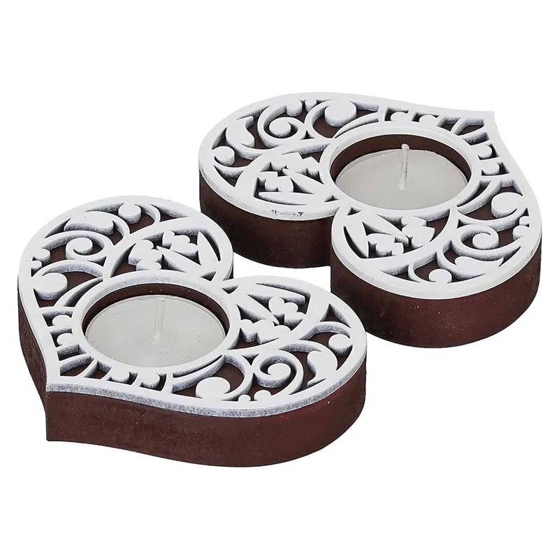 Intricate Heart Wood Tea Light Holder (Black) - Set Of Six media 4