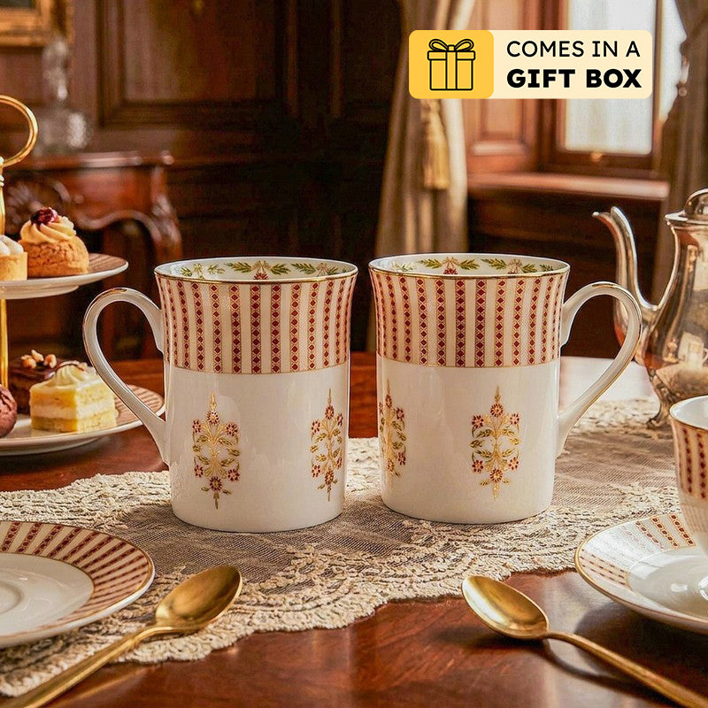 Gilded Classic 24k Gold Brushed Porcelain Coffee Mug (300 mL Each) - Set Of Six