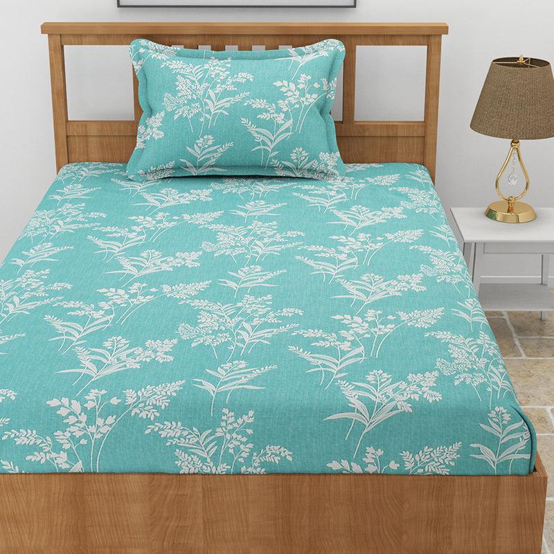 Cotinus Floral Fitted Microfiber Bedsheet (Aqua Green) - 130 GSM media 3