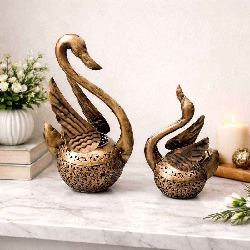 Swan Grace Iron Duo Tealight Candle Holder