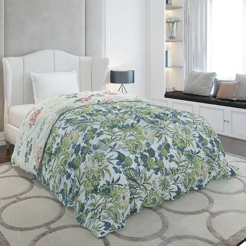 Monte Carlo Bloomora Floral Polyester Reversible Comforter (Green) - 120 GSM media 1