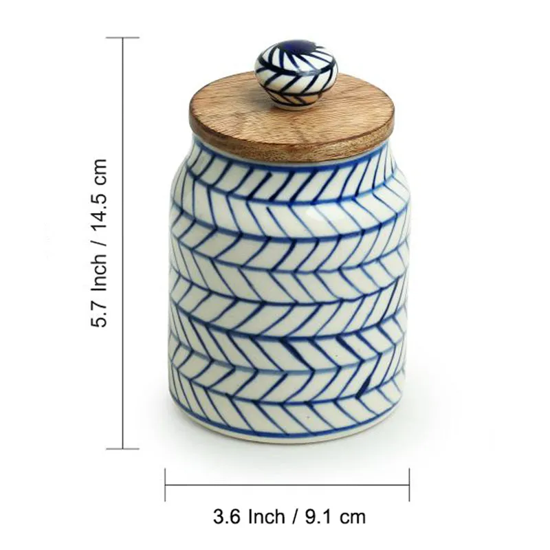Chevron Crest Handpainted Ceramic Airtight Jar (470 mL Each) - Set Of Two media 7