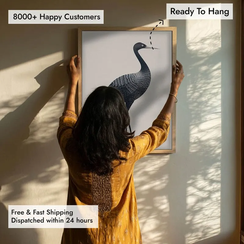 Graceful Crane Line Art Canvas Wall Painting With Brown Frame media 9