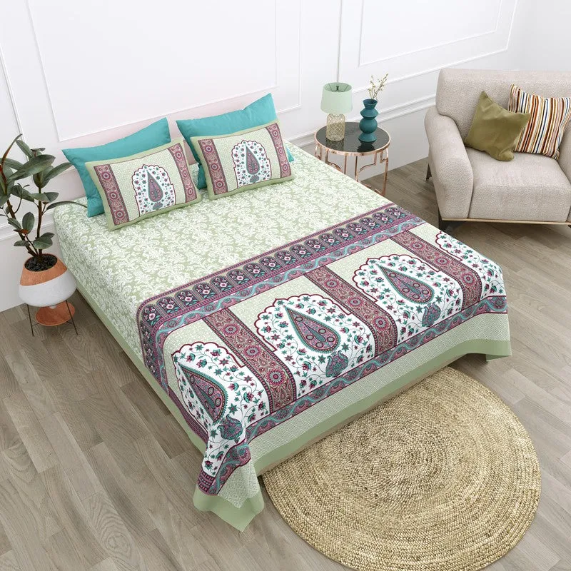 Ethnic Glow Cotton Bedsheet (Green,Brown) - 120 TC media 3