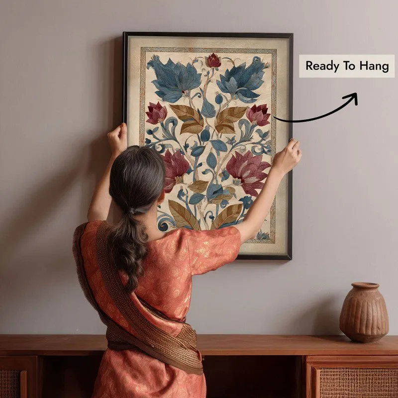 Vintage Lotus Canvas Wall Painting With Black Frame media 9