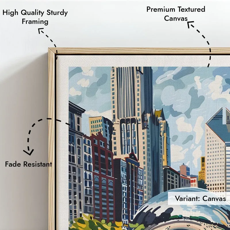 Vintage Chicago Framed Canvas Archival Canvas Wall Painting - Natural Brown Frame media 6