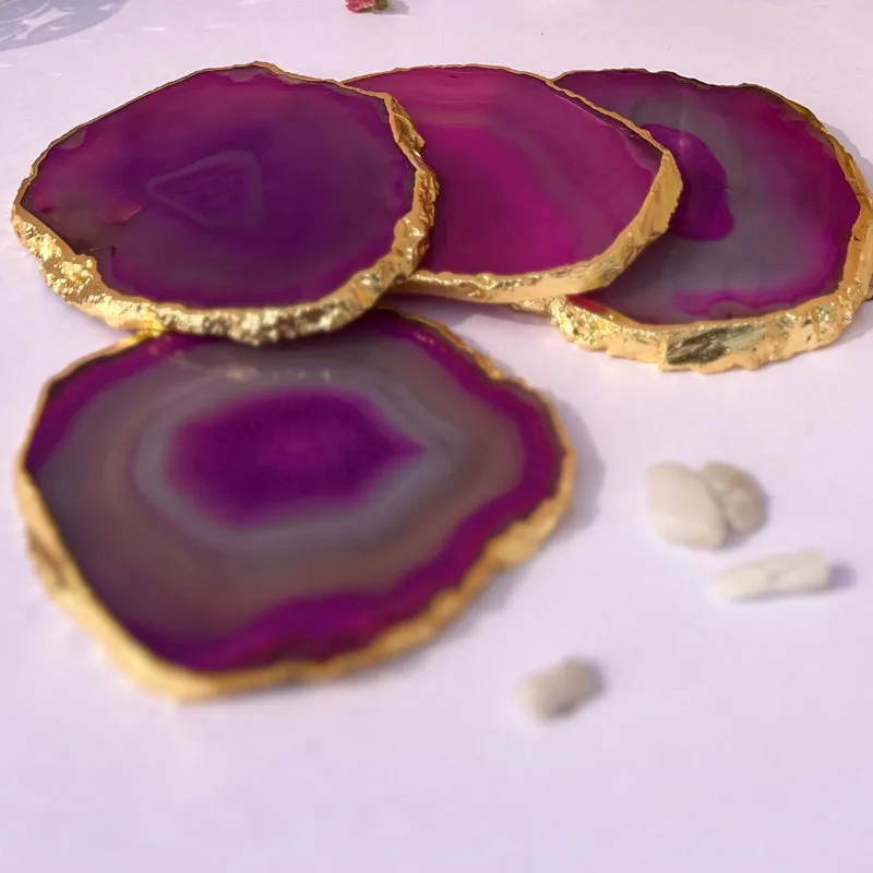 Candra Handcrafted Brazilian Agate Coaster (Pink) - Set Of Four media 3