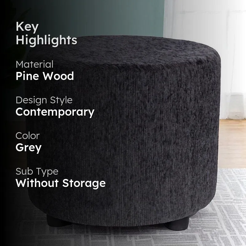 Nrixon Pine Wood Pouffe - Grey media 2