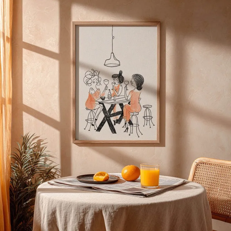 Figurine Dining Archival Canvas Wall Art - Brown media 4