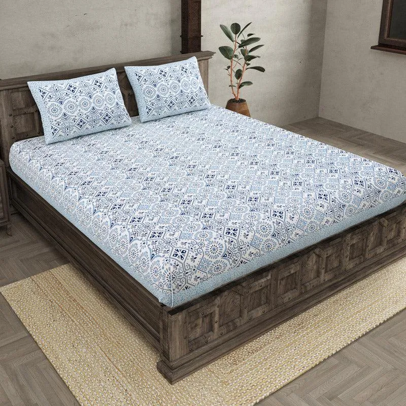 Madhuprerna Printed Cotton Bedsheet (Blue) - 160 TC media 1