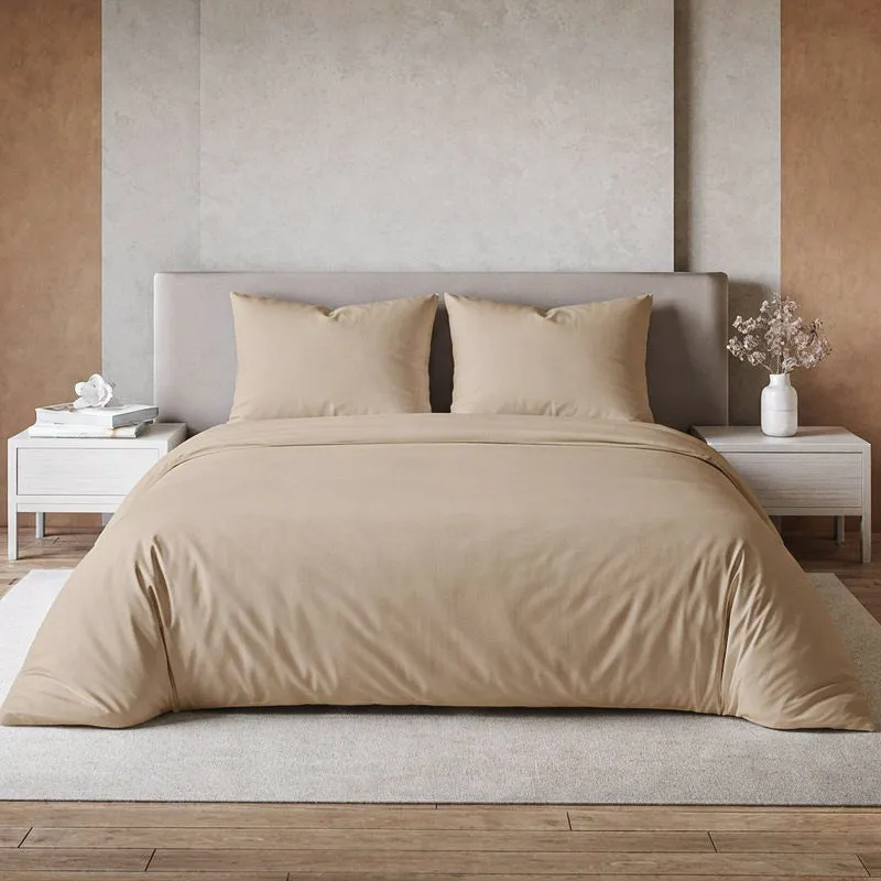 Zuma Solid Cotton Bedsheet (Beige) - 1000 TC media 1