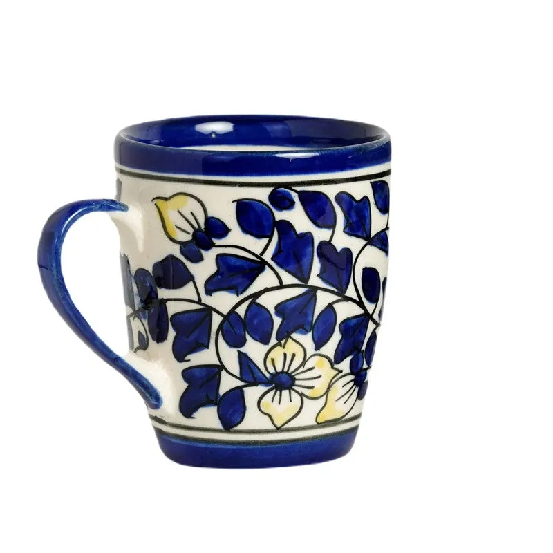 Floral Ceramic Coffee Mug (300 mL Each,Blue) - Set Of Two media 5