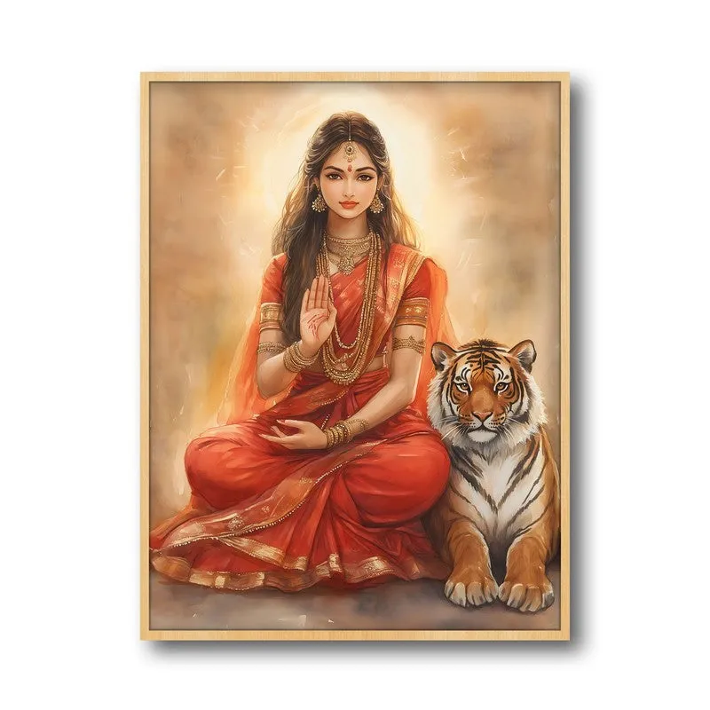 Nrithya Saraswati Spiritual Archival Paper Wall Painting - Natural Brown Frame media 5