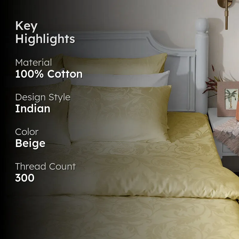 Ivory floral jacquard duvet cover styled on a bed in a bedroom