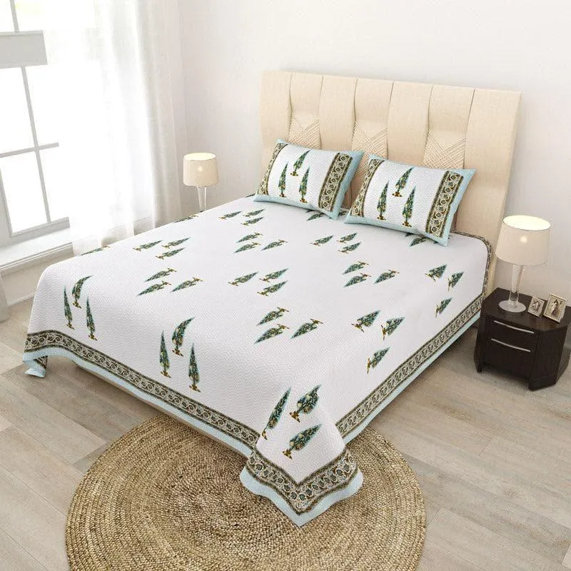 Trinakshi Printed Cotton Bedsheet (Green) - 140 TC media 3