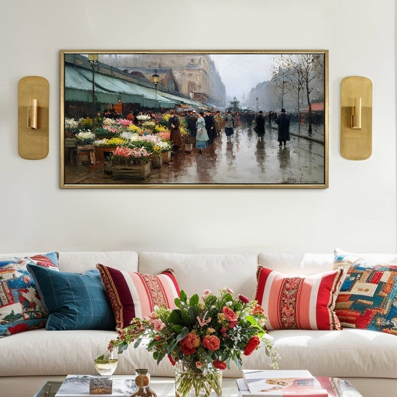 Old-Europe Bloom Market Scene Wall Art