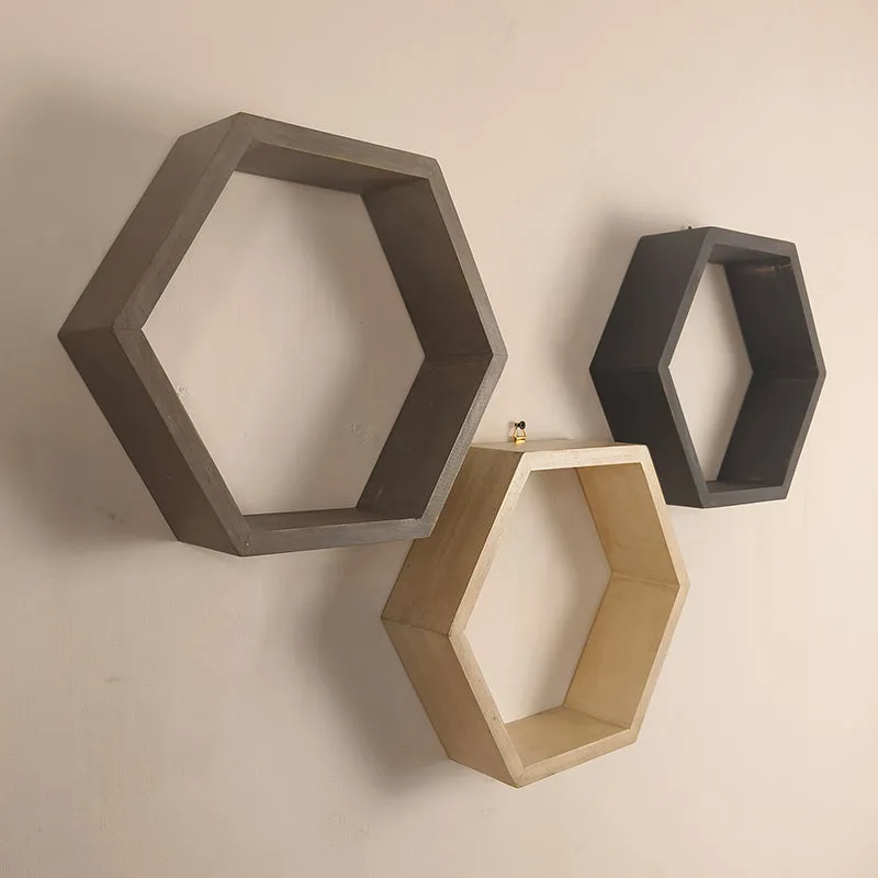 Loftia III Hexagonal Shaped Wooden Wall Shelves - Set of 3 media 5