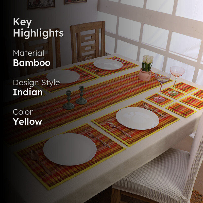 Chequered Zen Bamboo Kitchen Linen Set (Yellow) - Thirteen Piece Set media 2