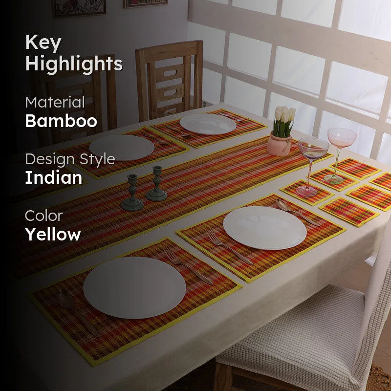 Chequered Zen Bamboo Kitchen Linen Set (Yellow) - Thirteen Piece Set media 2