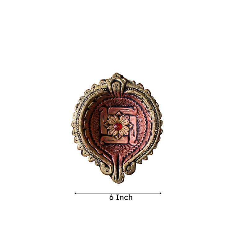 Divine Swastika Terracotta Diya - Set Of Two media 6