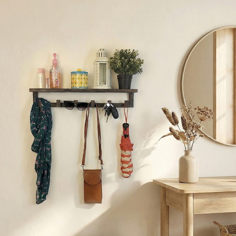Mantrika Wooden Wall Shelf Organiser with Key Holders