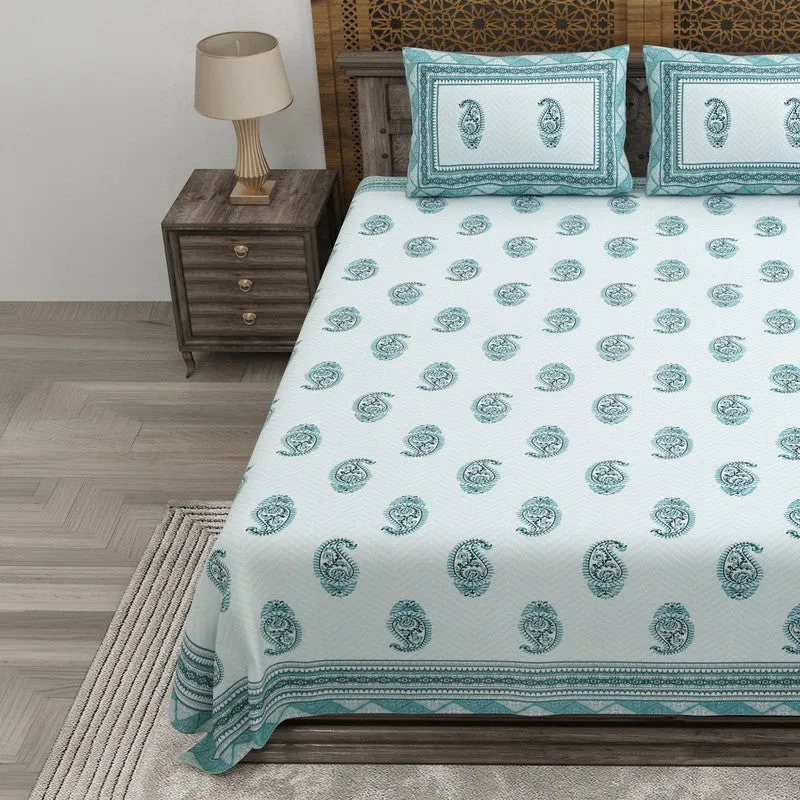 Vineva Cotton Bedsheet (Blue,White) - 240 TC media 3