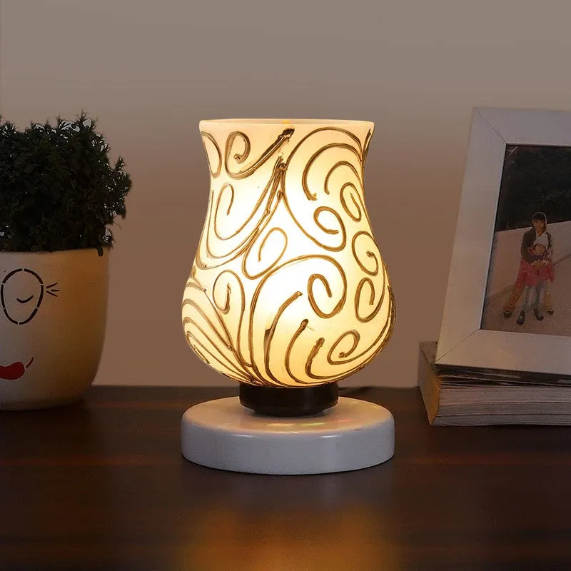 Devine Mosaic Glass Table Lamp With Wooden Base - White & Gold media 3