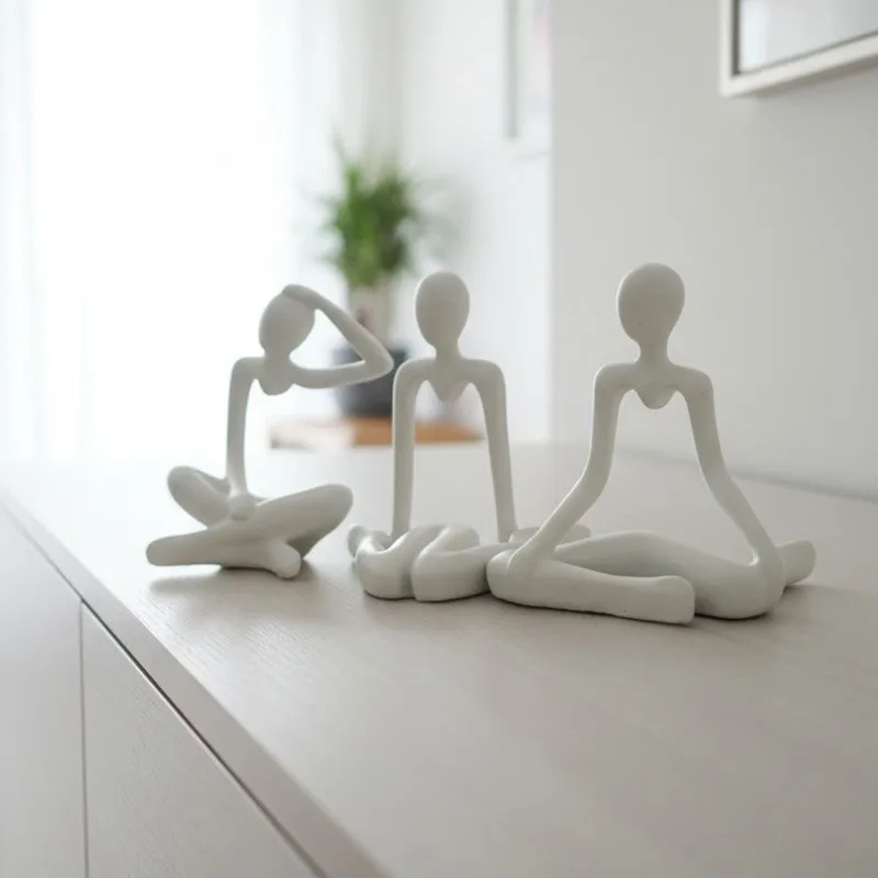 Yoga Pose Meditation Resin Showpiece (White) - Set Of Three media 6