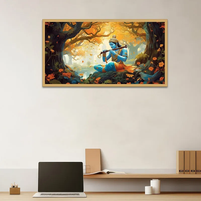 Krishna In Forest Canvas Wall Painting media 6