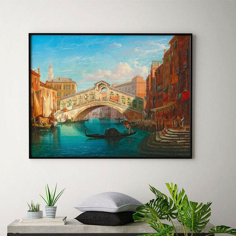 The Rialto Bridge Canvas Wall Painting - Black Frame