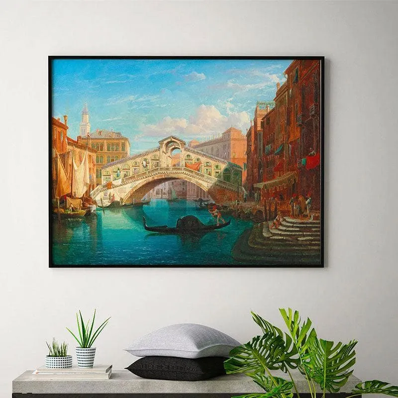 The Rialto Bridge Canvas Wall Painting - Black Frame media 1