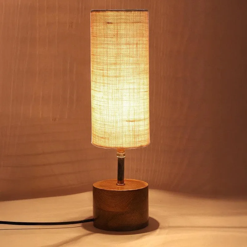Rustic Wood & Fabric Table Lamp - White,Brown media 5