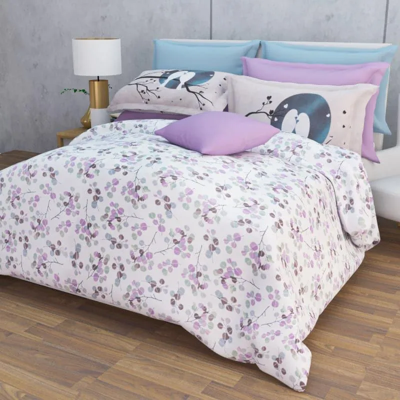 Birdie Love Floral Cotton Bedsheet (Purple) - 180 TC media 1