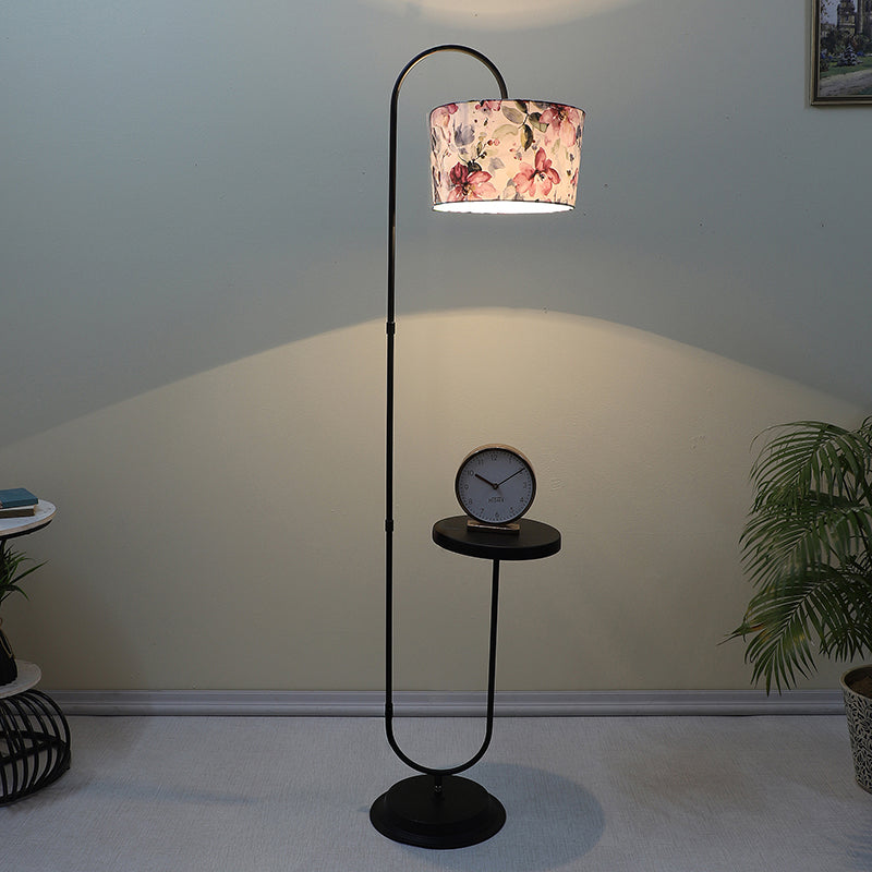 Lumikko Printed Arched Metal Floor Lamp With Shelf
