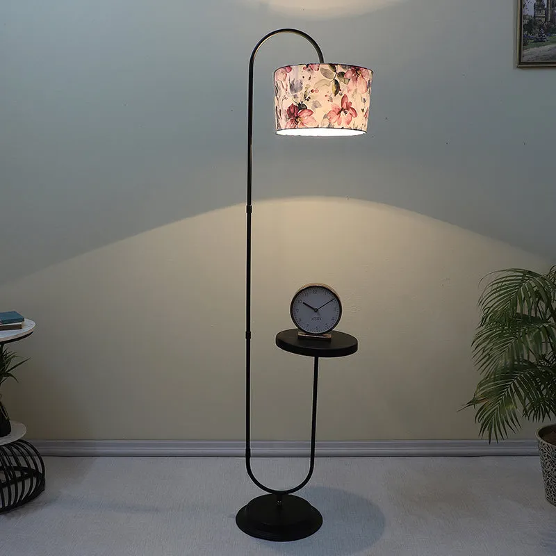 Lumikko Printed Arched Metal Floor Lamp With Shelf media 1