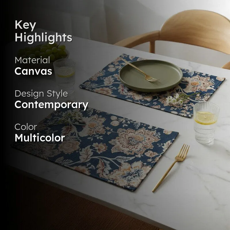 Navy Blossom Haven Canvas Table Mats - Set Of Two media 2