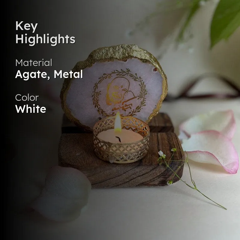 Sacred Guruji Handcrafted Agate Religious Accent With Tealight Candle Holder - White media 2