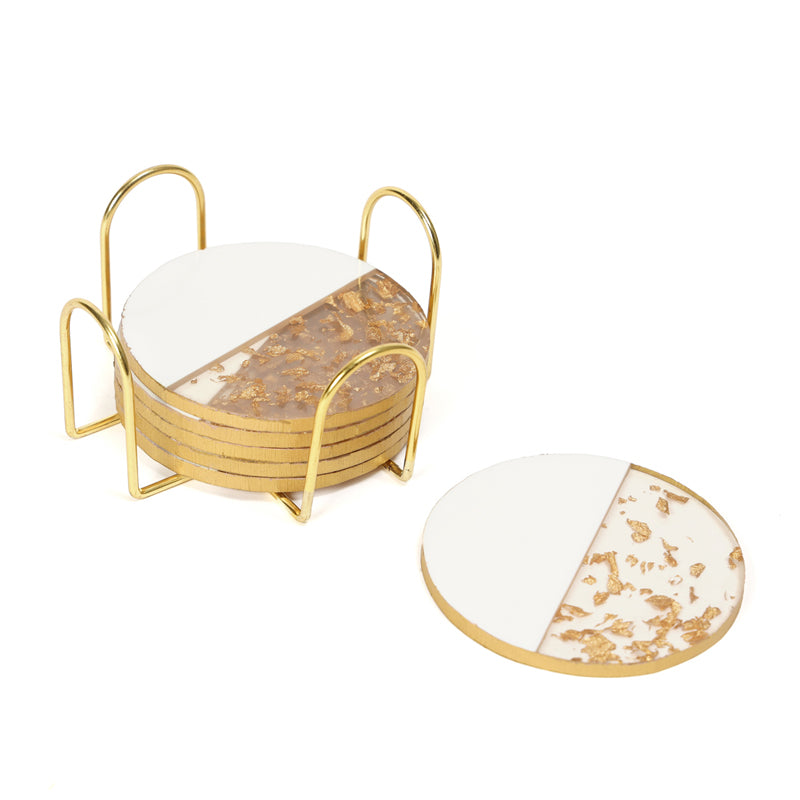 Gold Flake Round Coaster With Stand - Seven Piece Set media 5