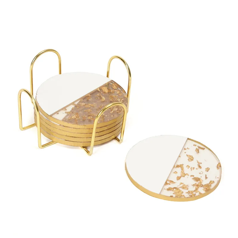 Gold Flake Round Coaster With Stand - Seven Piece Set media 5