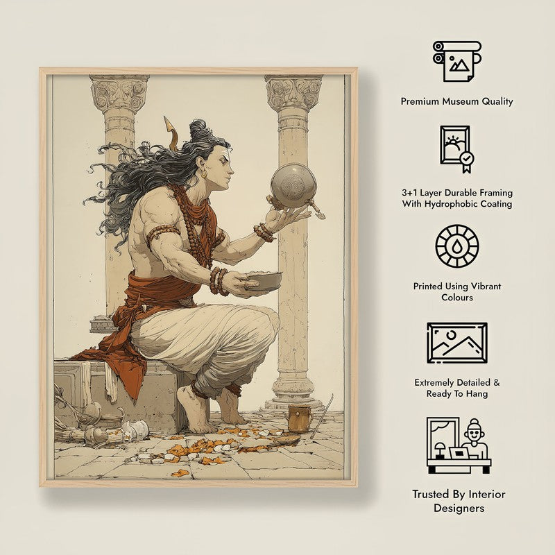 Lord Shiva with Kamandalu Divine I Archival Paper Wall Art - Natural Brown Frame media 8