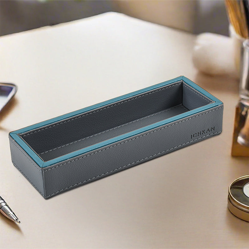 Tisca Faux Leather Cutlery Tray - Grey