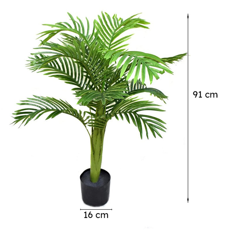 AuraLeaf Artificial Areca Plant With Black Plastic Pot - 3 Feet media 9