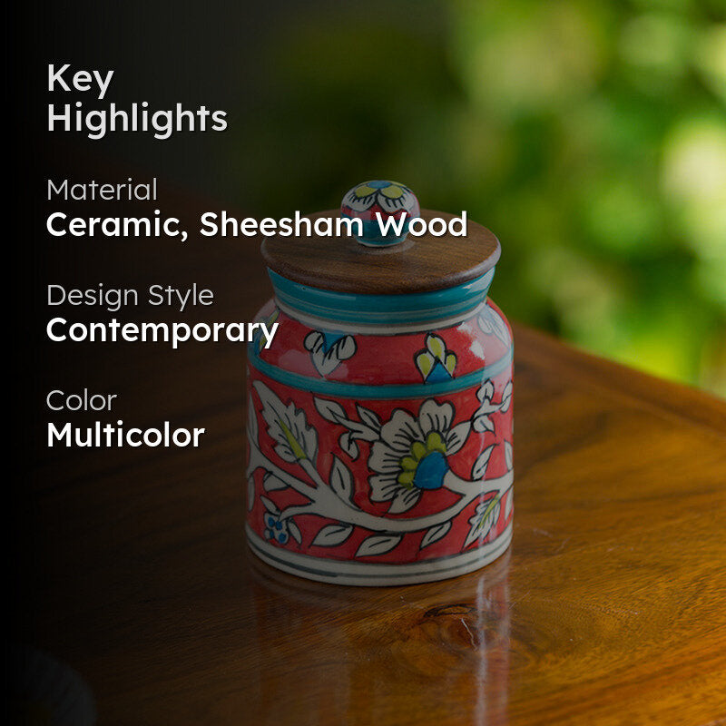 Panchmi Flora Handpainted Storage Jar - 410 mL media 2