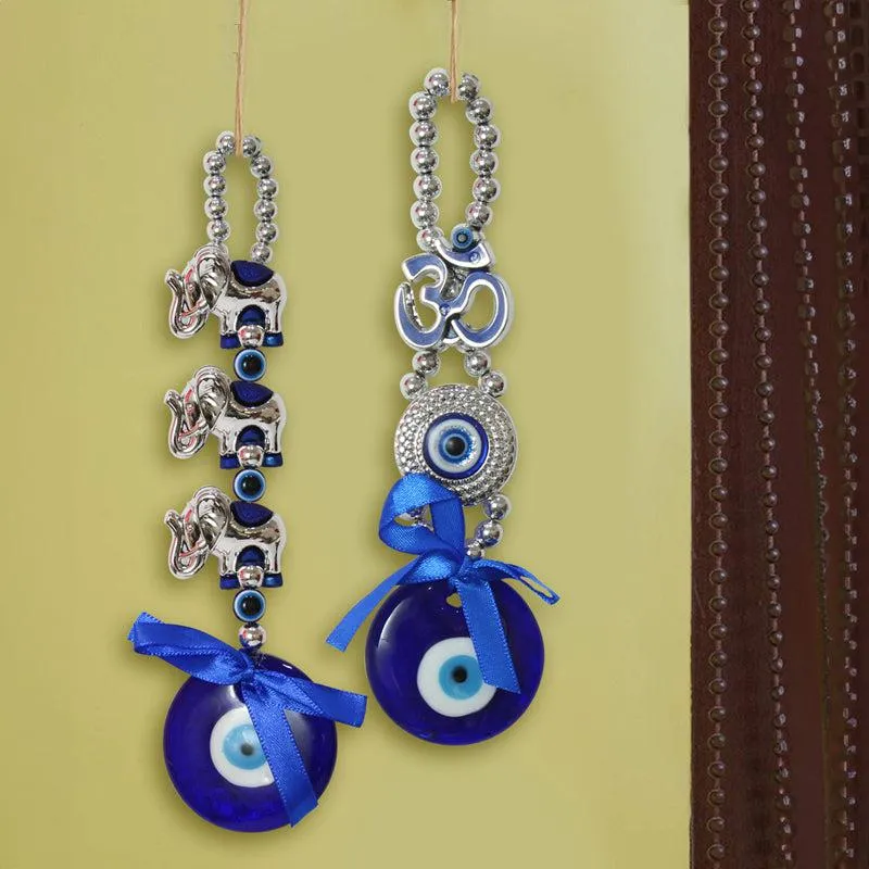 Om & Elephant Evil Eye Metal Wall Accent - Set Of Two media 1