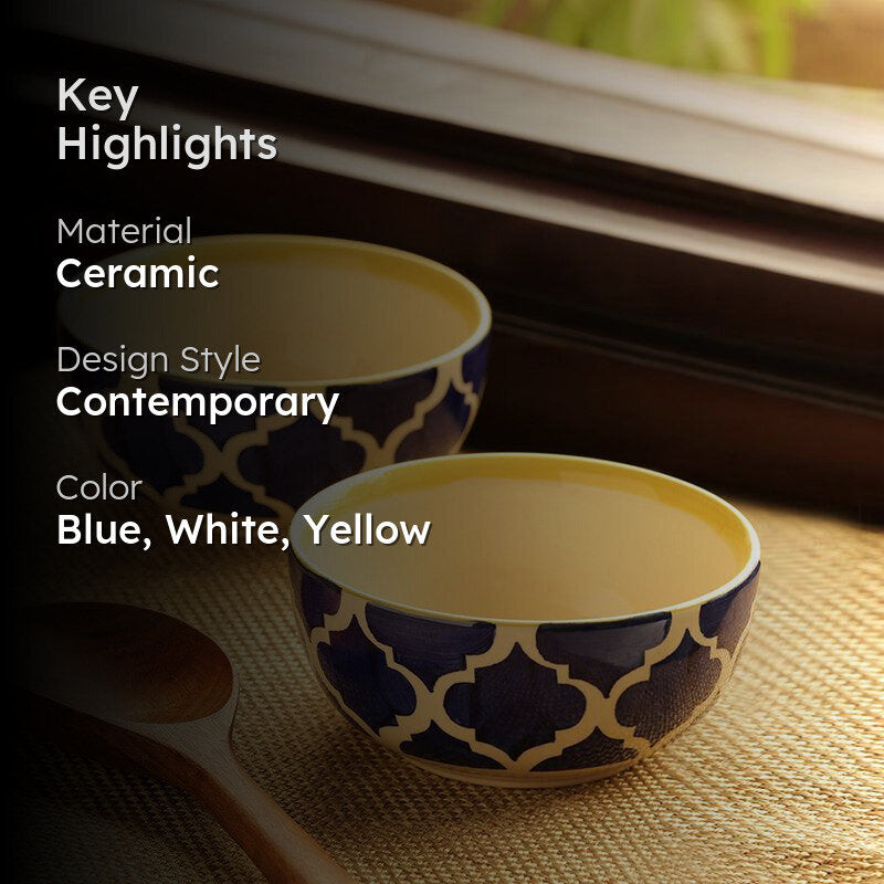 Moroccan Mile Handpainted Ceramic Serving Bowl (520 ML) - Set Of Two media 2