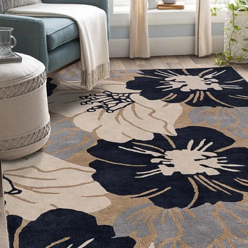Anrion Hand Tufted Floral Wool & Nylon Carpet - Navy Blue media 3